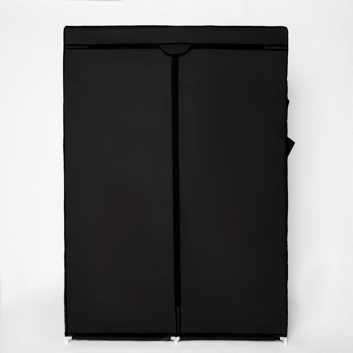 OHS Zip Closure Fabric Double Wardrobe - Black>