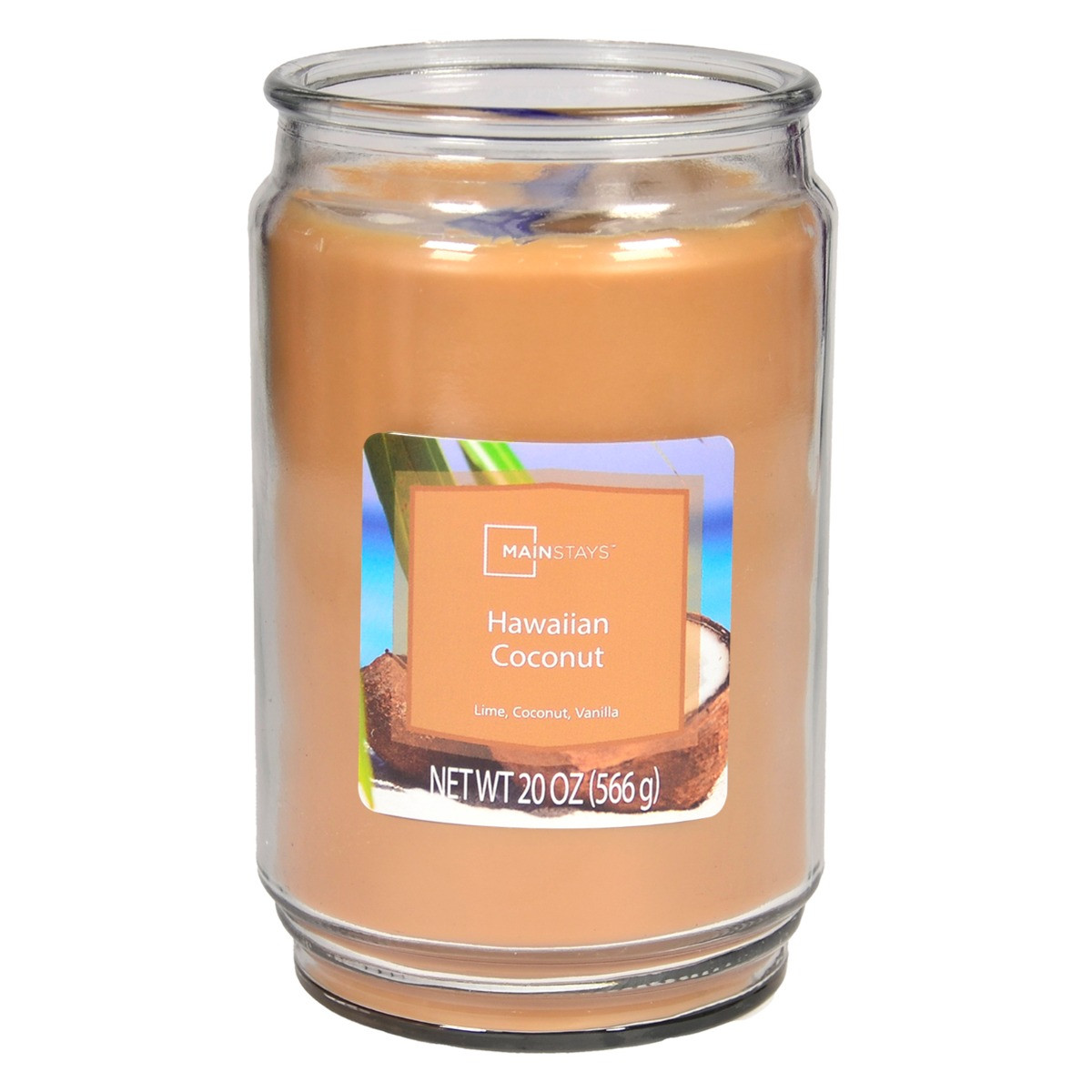 Mainstays Hawaiian Coconut Large Candle Jar, Natural 20oz