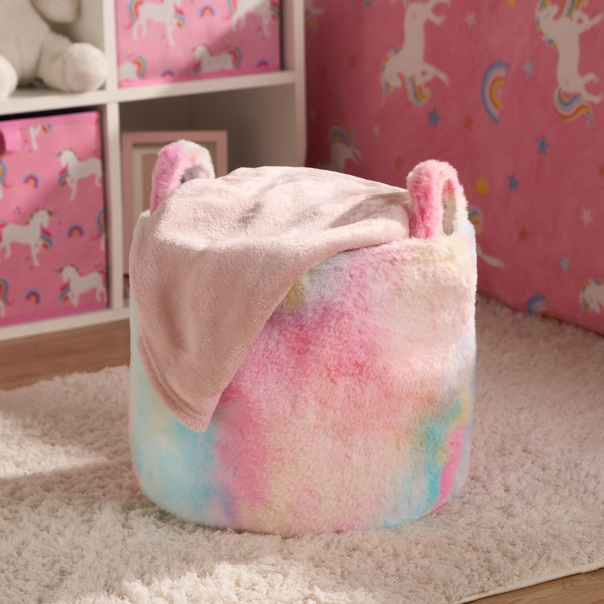 OHS Faux Fur Storage Basket - Tie Dye>