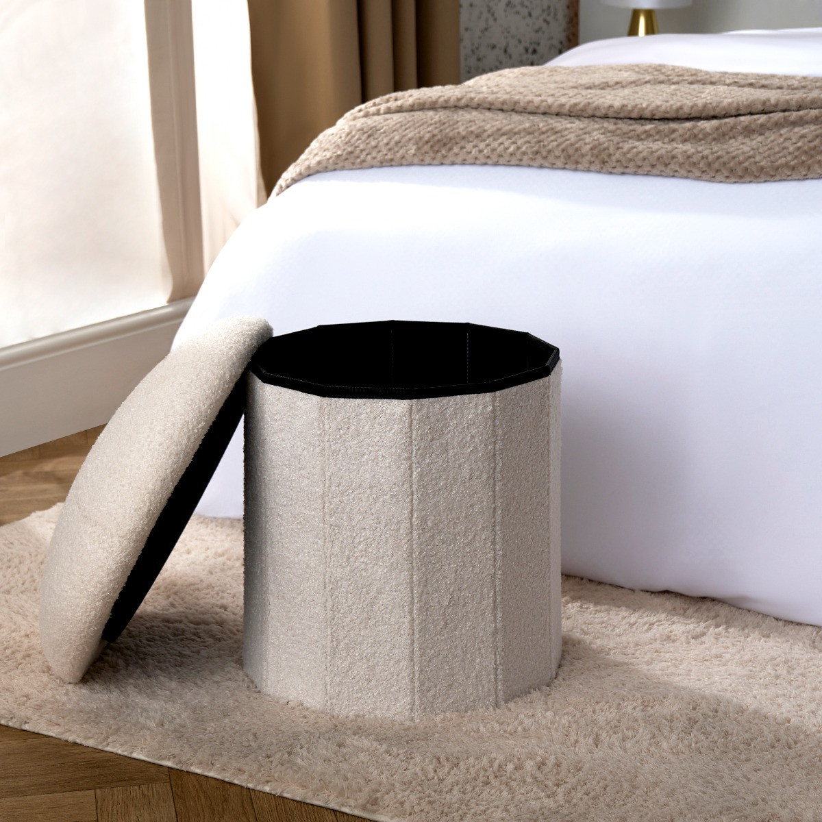 OHS Boucle Foldable Toadstool Storage Ottoman - White>