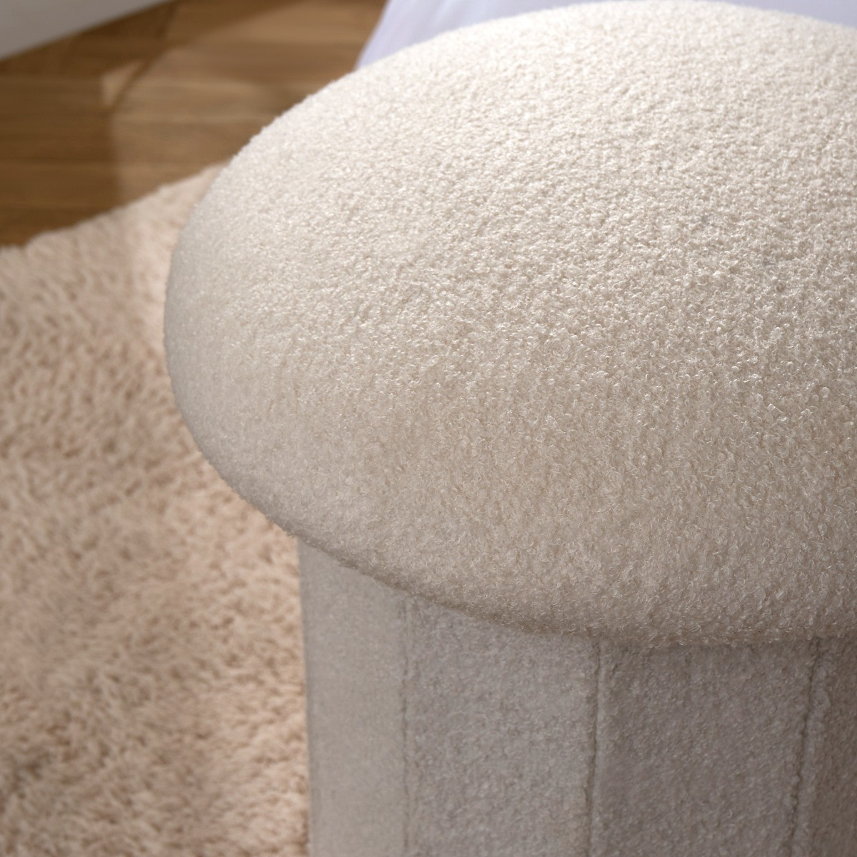 OHS Boucle Foldable Toadstool Storage Ottoman - White>