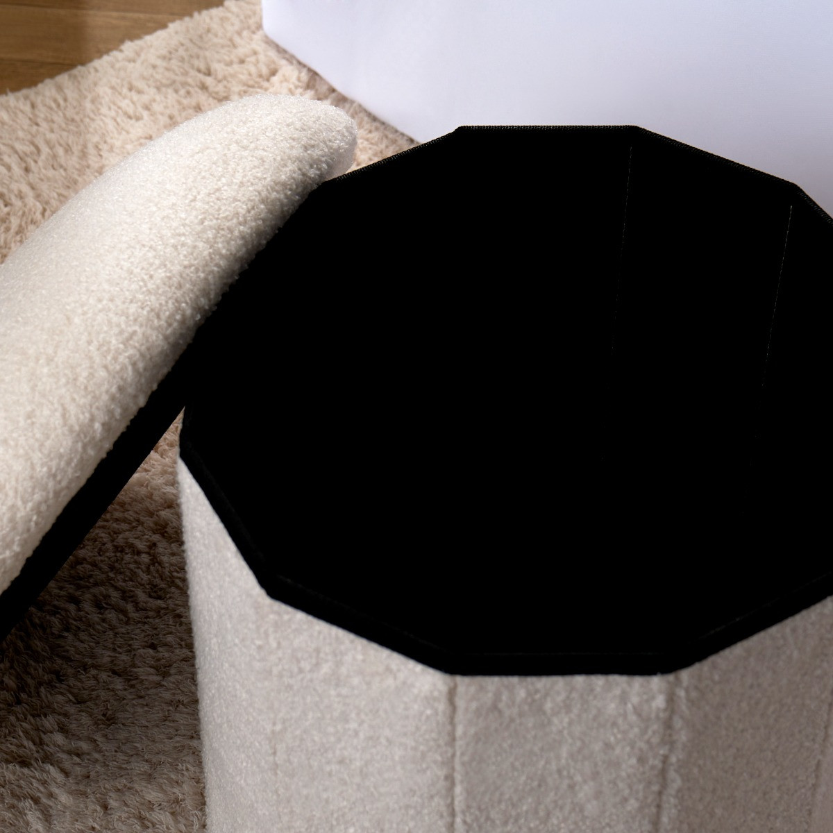 OHS Boucle Foldable Toadstool Storage Ottoman - White>