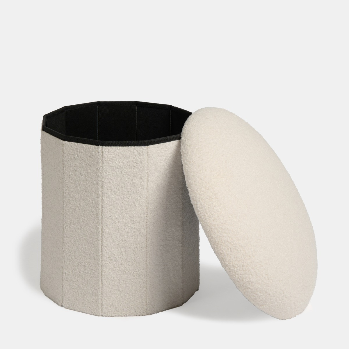 OHS Boucle Foldable Toadstool Storage Ottoman - White>