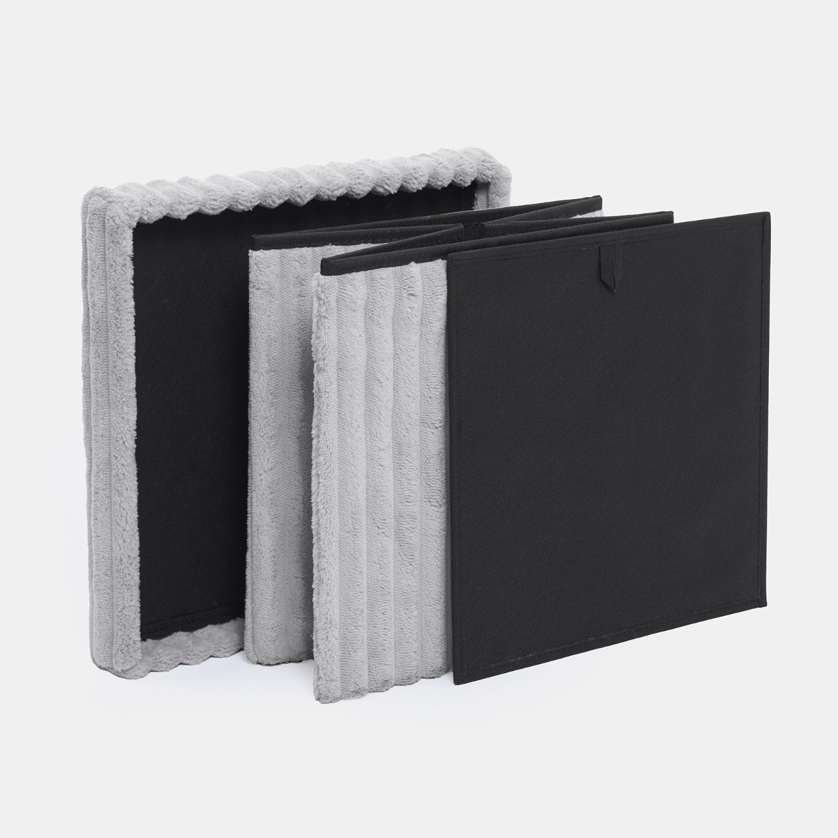 OHS Ribbed Foldable Cube Storage Ottoman - Grey>