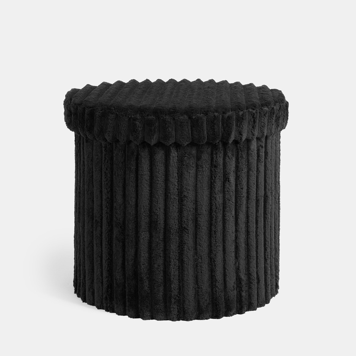 OHS Ribbed Foldable Round Storage Ottoman - Black>
