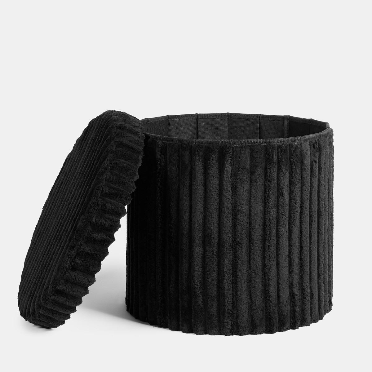 OHS Ribbed Foldable Round Storage Ottoman - Black>