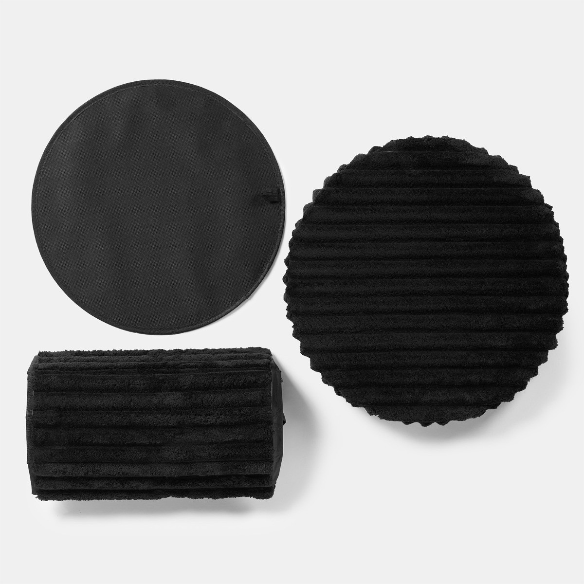 OHS Ribbed Foldable Round Storage Ottoman - Black>