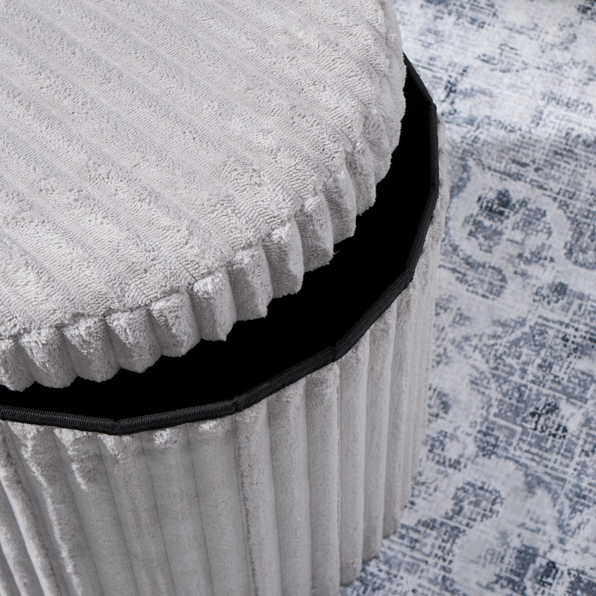 OHS Ribbed Round Foldable Storage Ottoman - Grey>