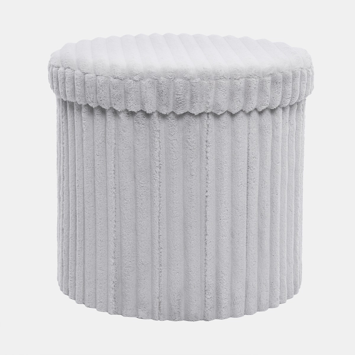 OHS Ribbed Round Foldable Storage Ottoman - Grey>