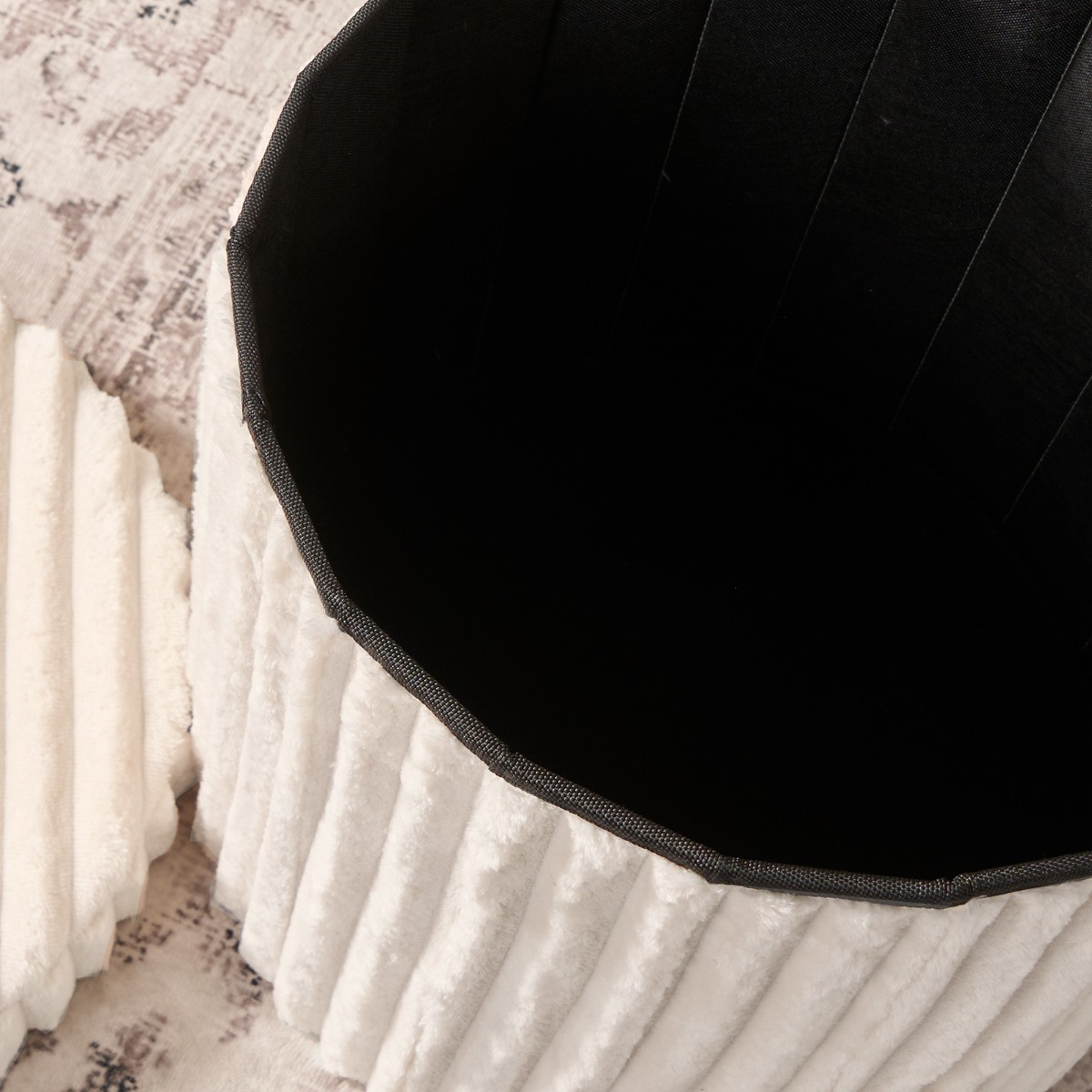 OHS Ribbed Foldable Round Storage Ottoman - Cream>