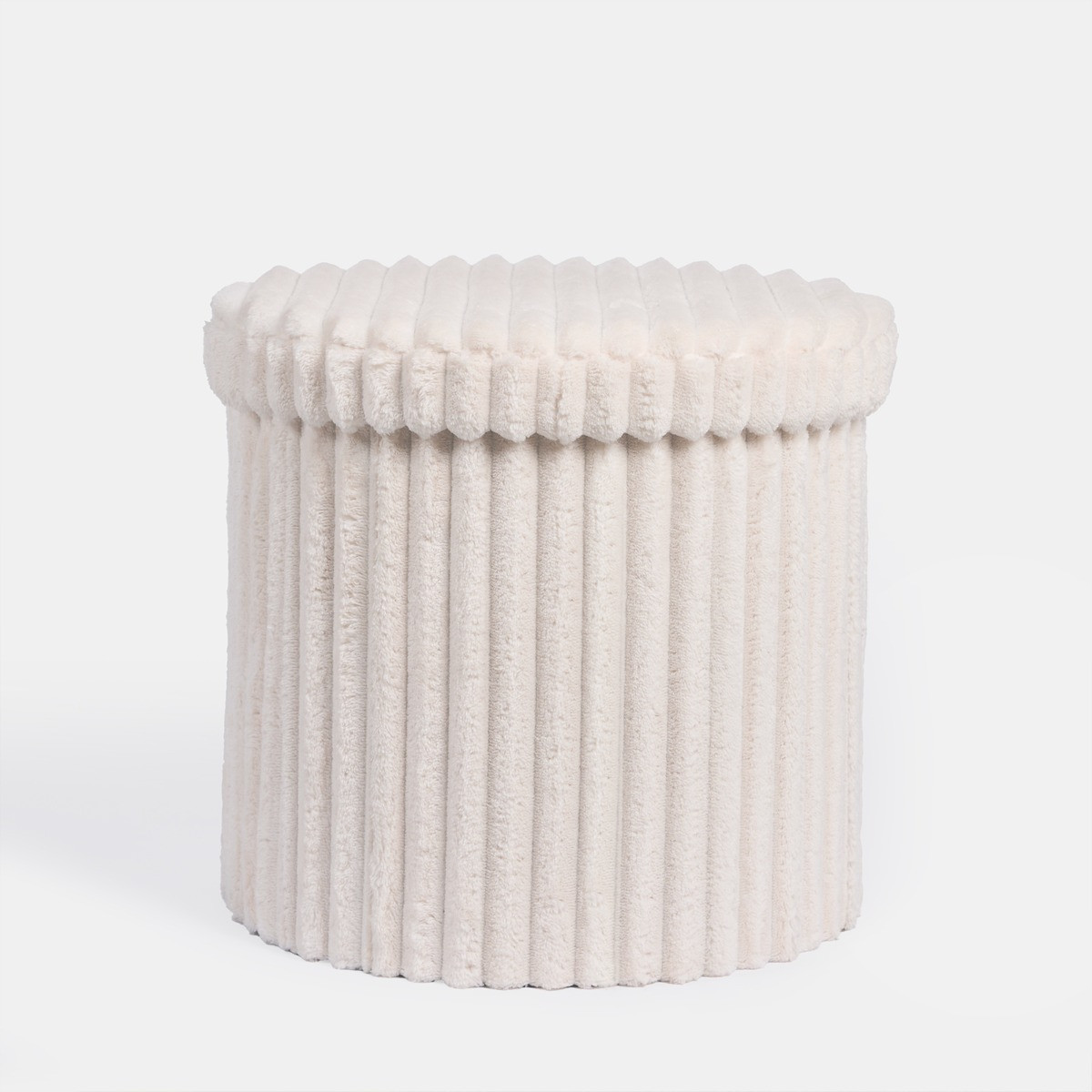OHS Ribbed Foldable Round Storage Ottoman - Cream>