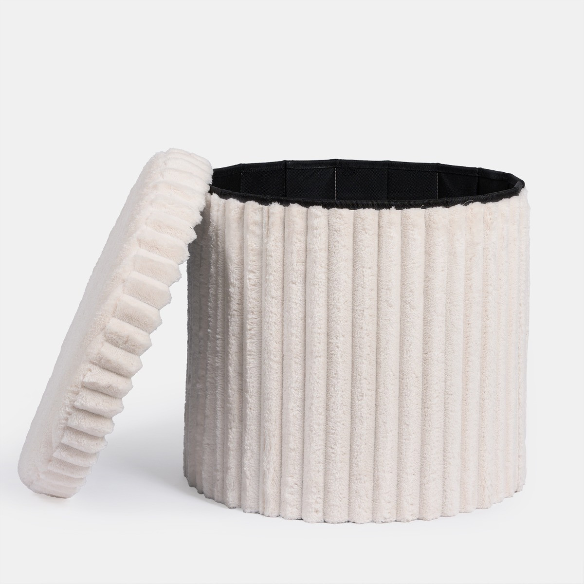 OHS Ribbed Foldable Round Storage Ottoman - Cream>