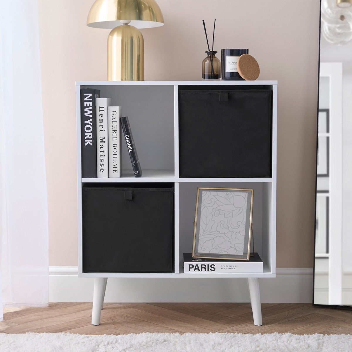 OHS Matte Velvet Cube Storage Boxes, Black - 2 Pack>