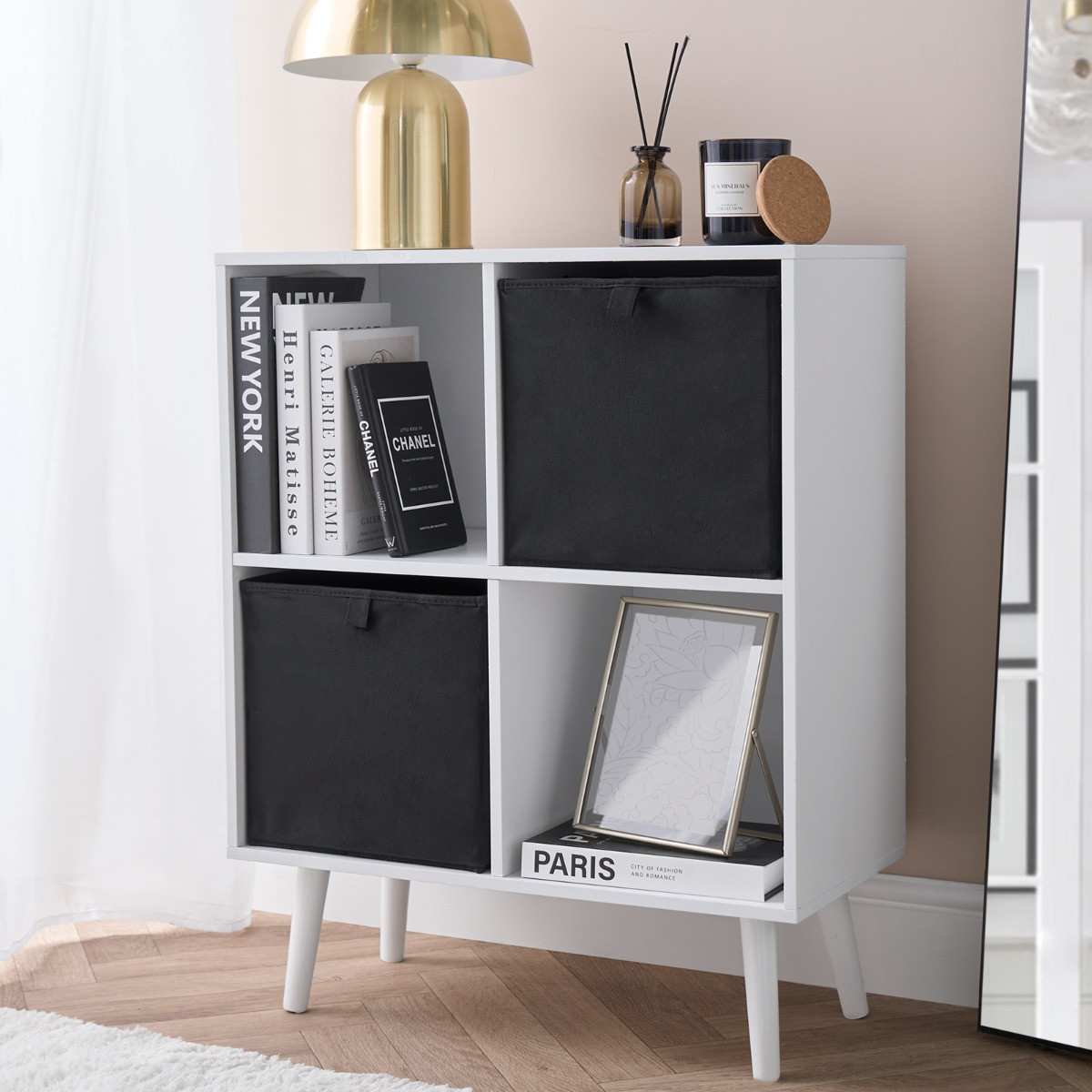 OHS Matte Velvet Cube Storage Boxes, Black - 2 Pack>