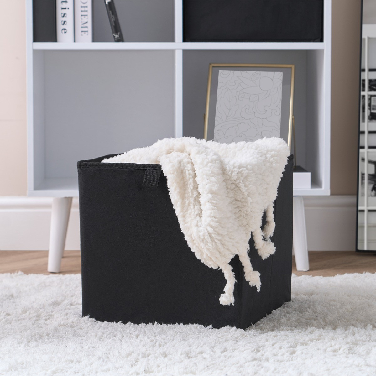 OHS Matte Velvet Cube Storage Boxes, Black - 2 Pack>