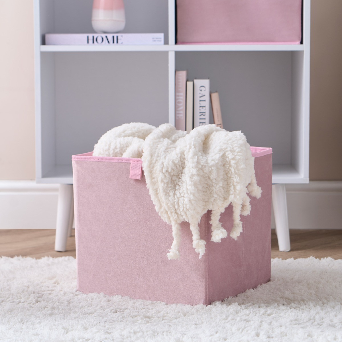 OHS Matte Velvet Cube Storage Boxes, Blush - 2 Pack>