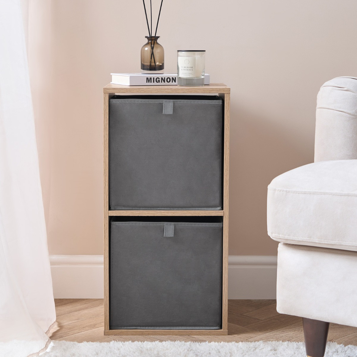 OHS Matte Velvet Cube Storage Boxes, Charcoal - 2 Pack>