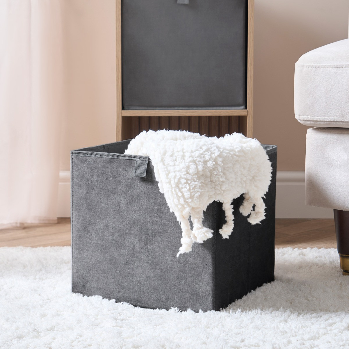 OHS Matte Velvet Cube Storage Boxes, Charcoal - 2 Pack>