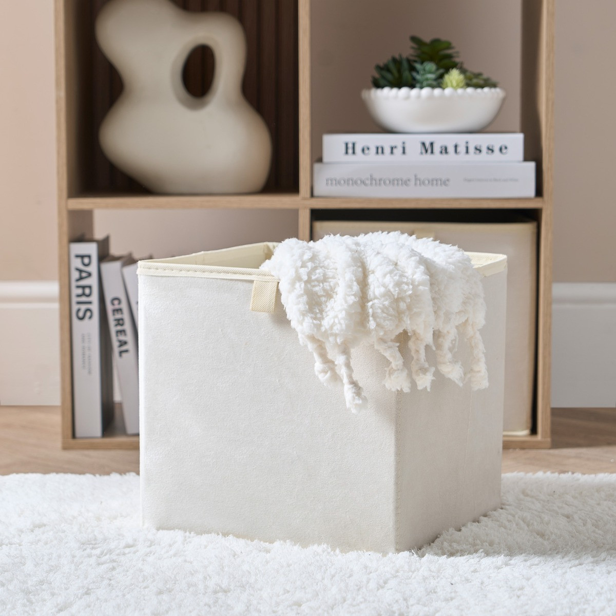 OHS Matte Velvet Cube Storage Boxes, Natural - 2 Pack>