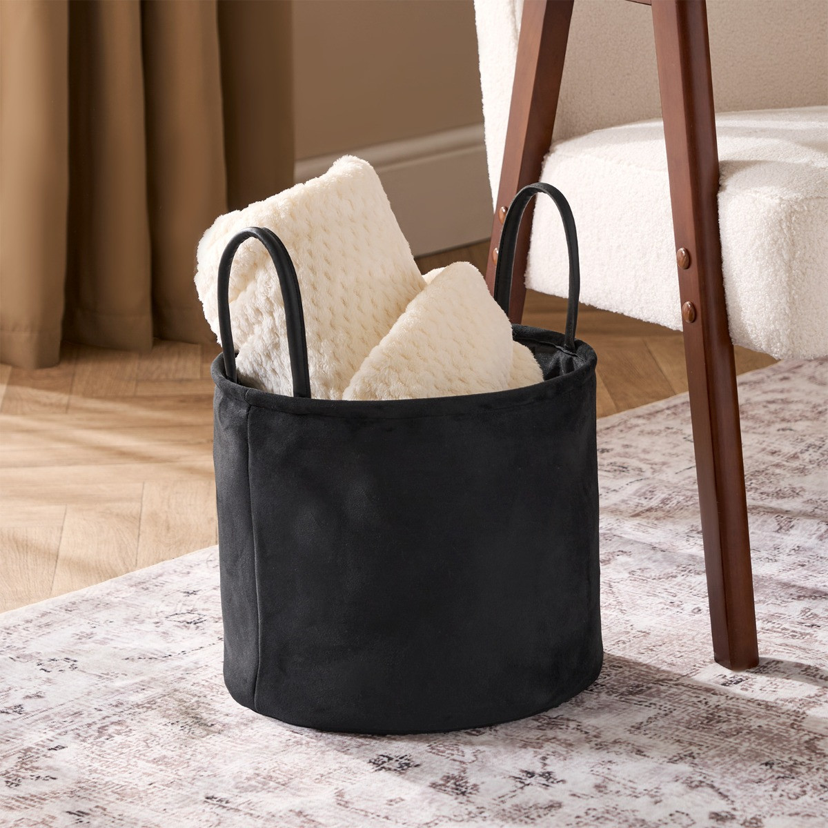 OHS Matte Velvet Storage Basket - Black>