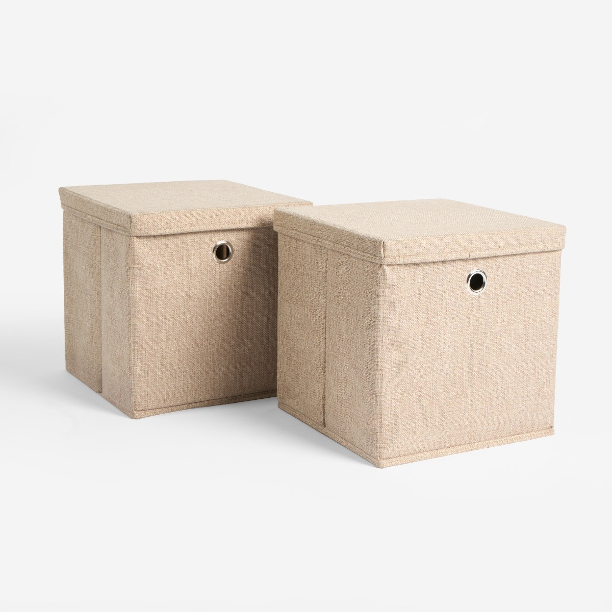 OHS 2 Faux Linen Storage Box With Lid, Natural - 2 Pack>