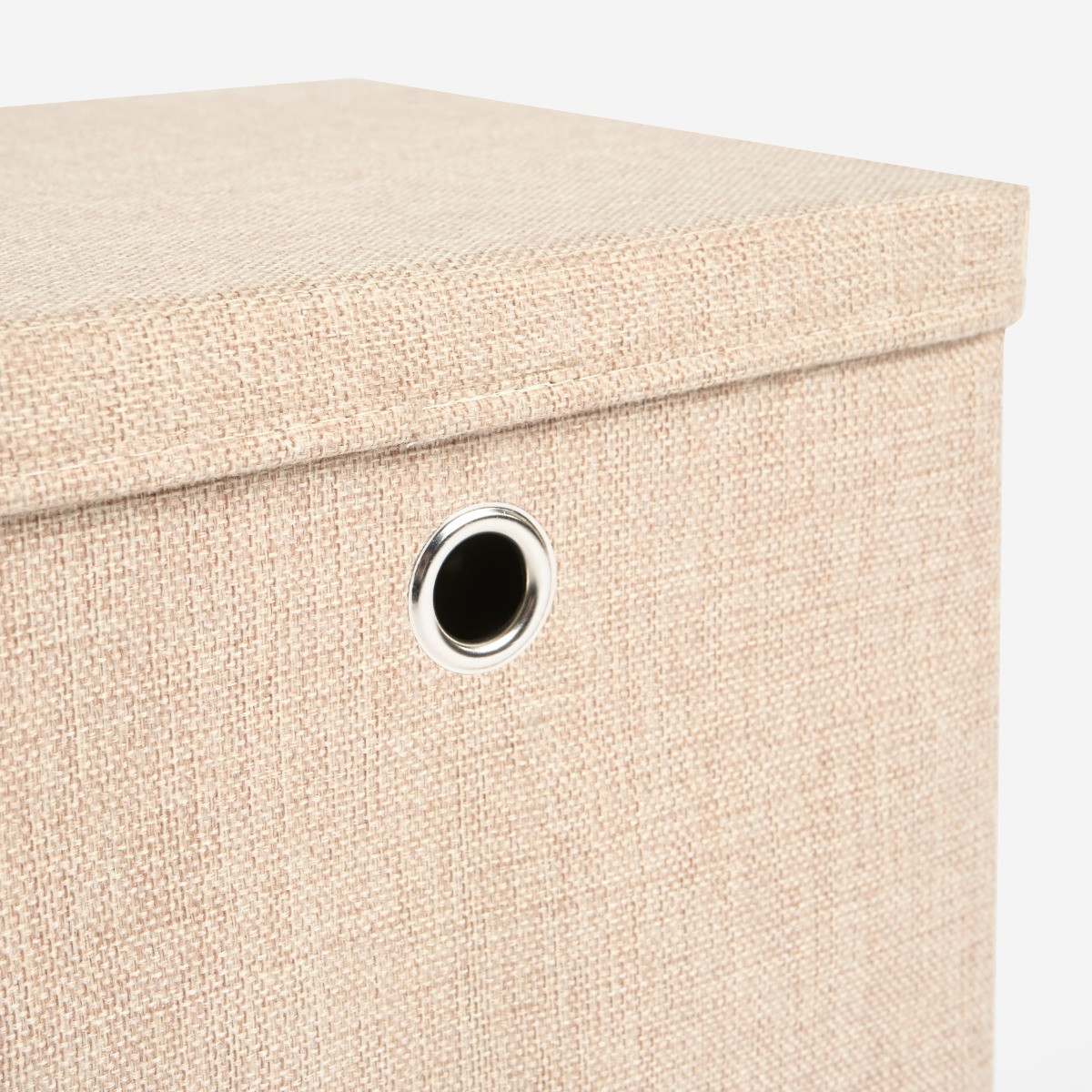 OHS 2 Faux Linen Storage Box With Lid, Natural - 2 Pack>
