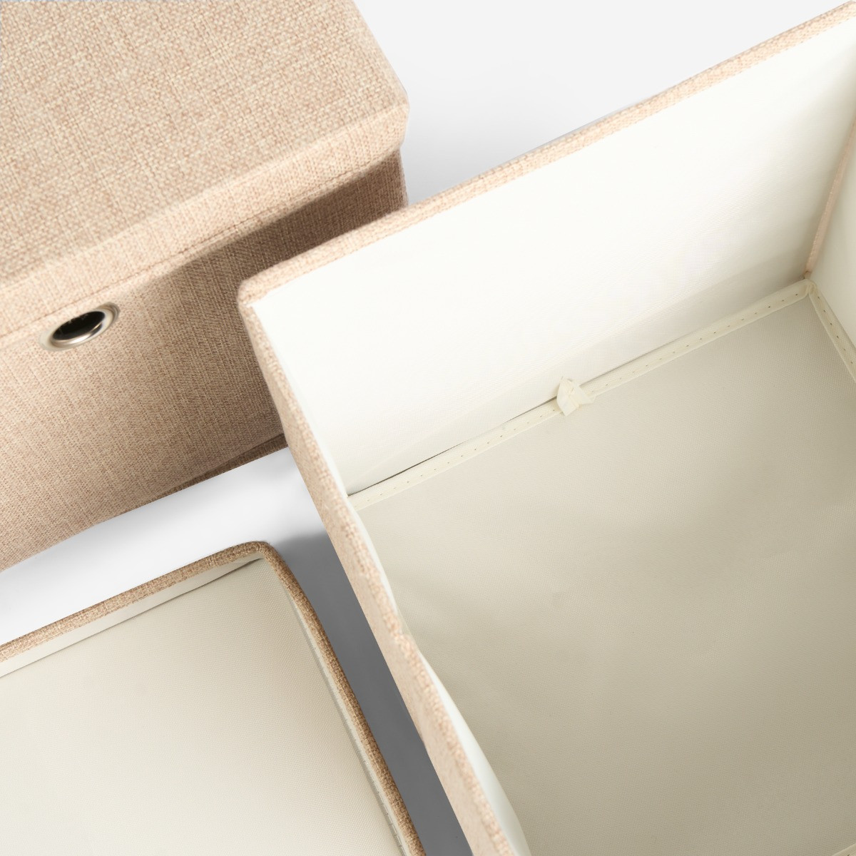 OHS 2 Faux Linen Storage Box With Lid, Natural - 2 Pack>