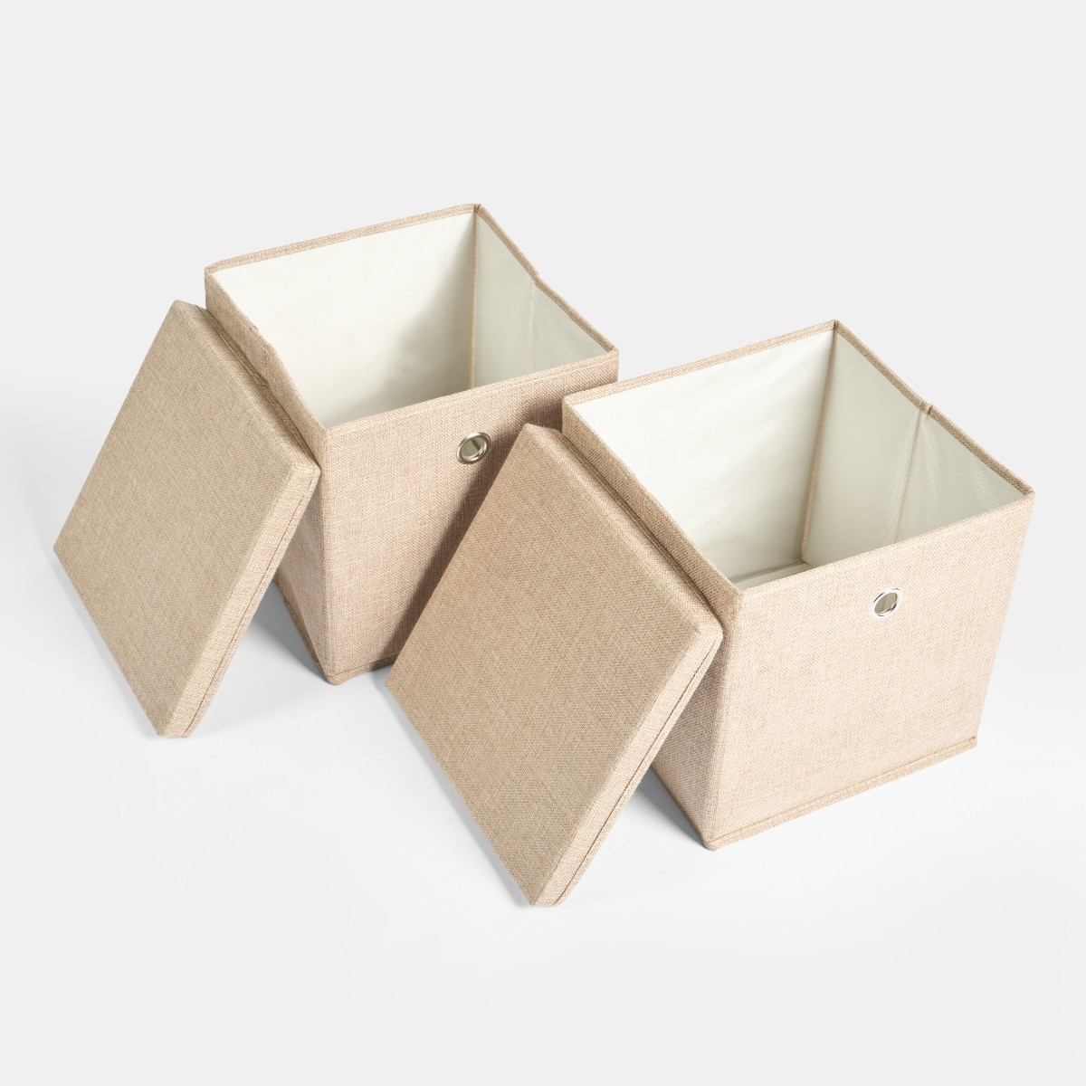 OHS 2 Faux Linen Storage Box With Lid, Natural - 2 Pack>
