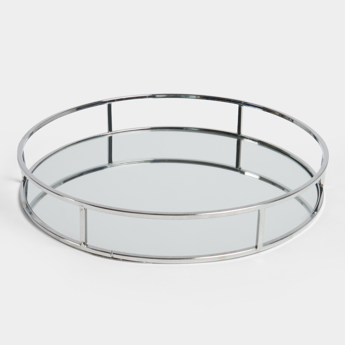 OHS Round Mirrored Tray - Silver>
