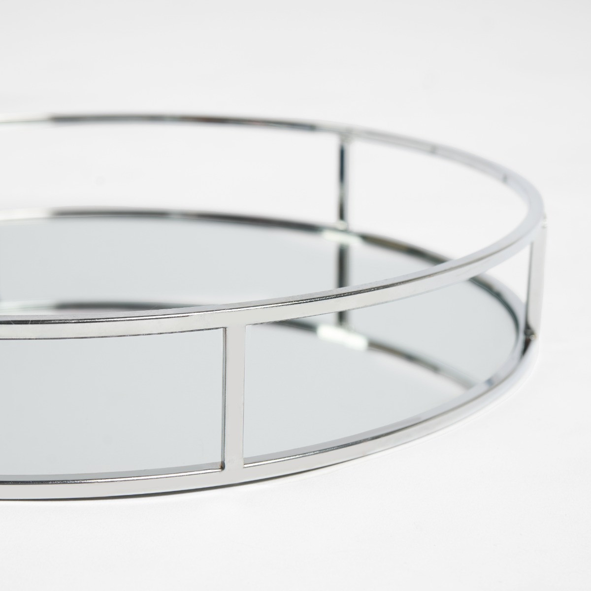 OHS Round Mirrored Tray - Silver>