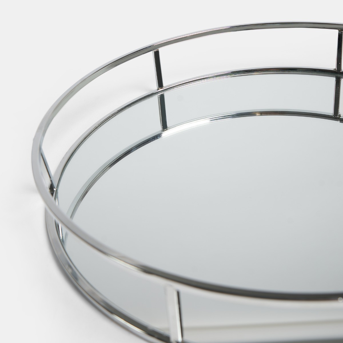 OHS Round Mirrored Tray - Silver>