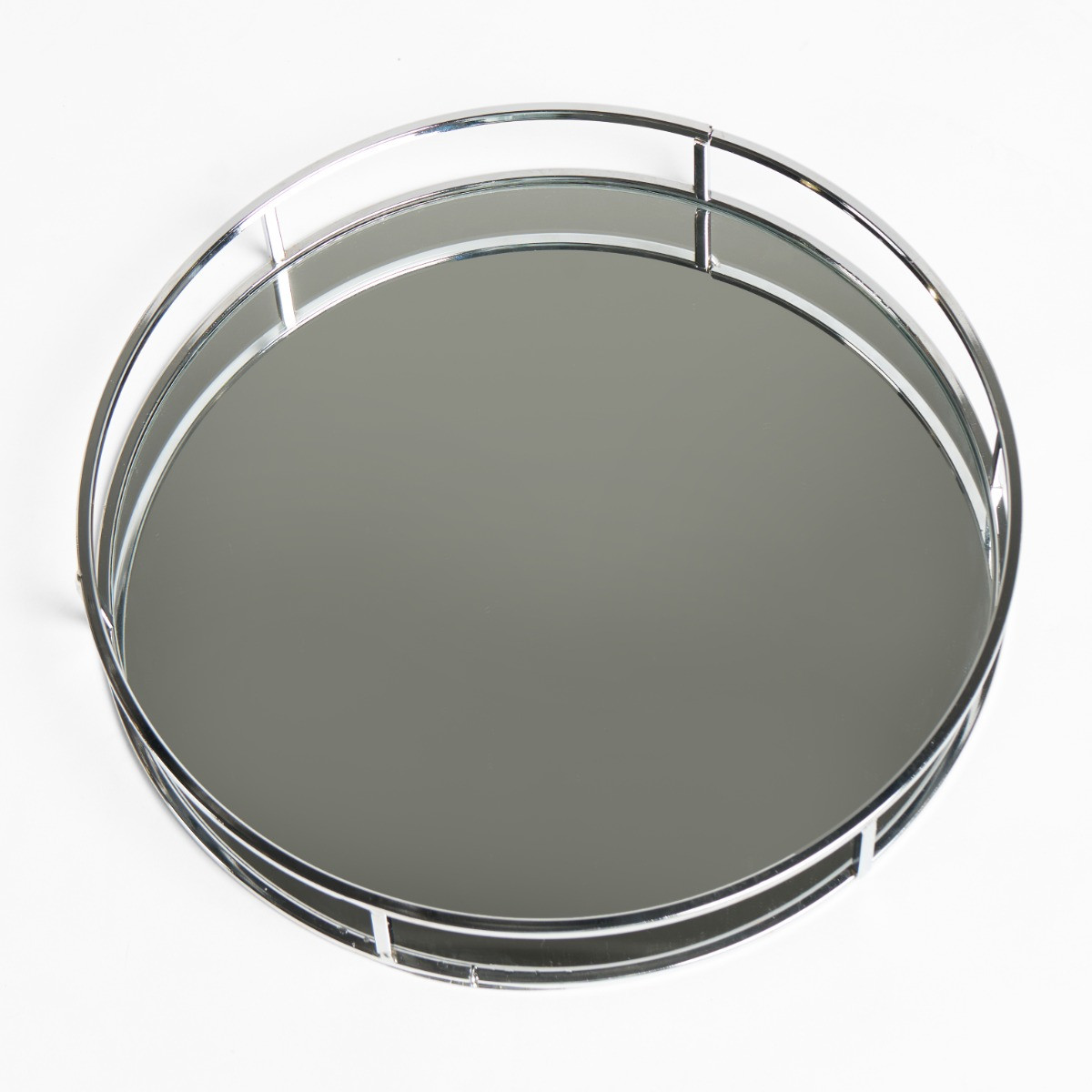 OHS Round Mirrored Tray - Silver>