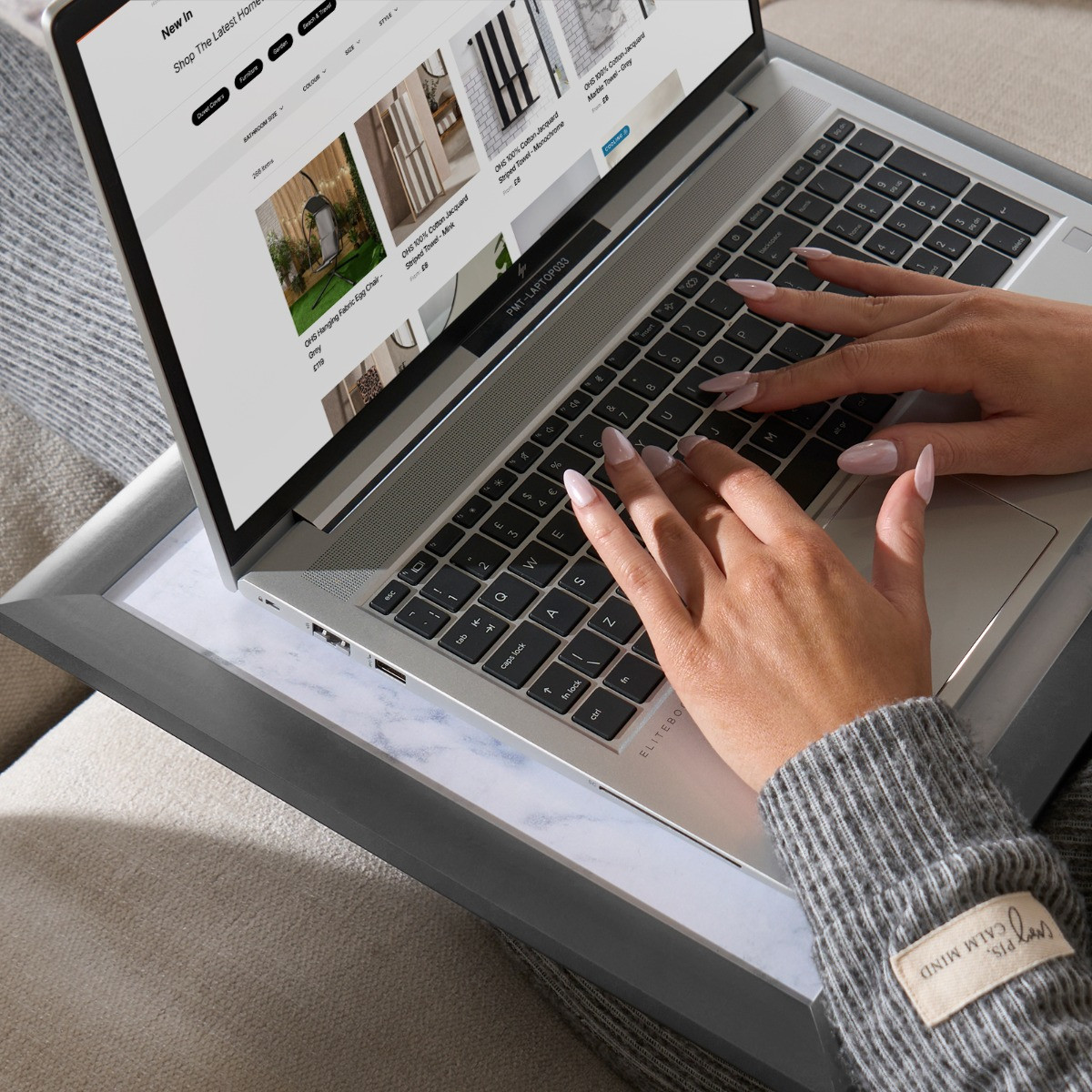 OHS Marble Effect Lap Tray - Grey/White>