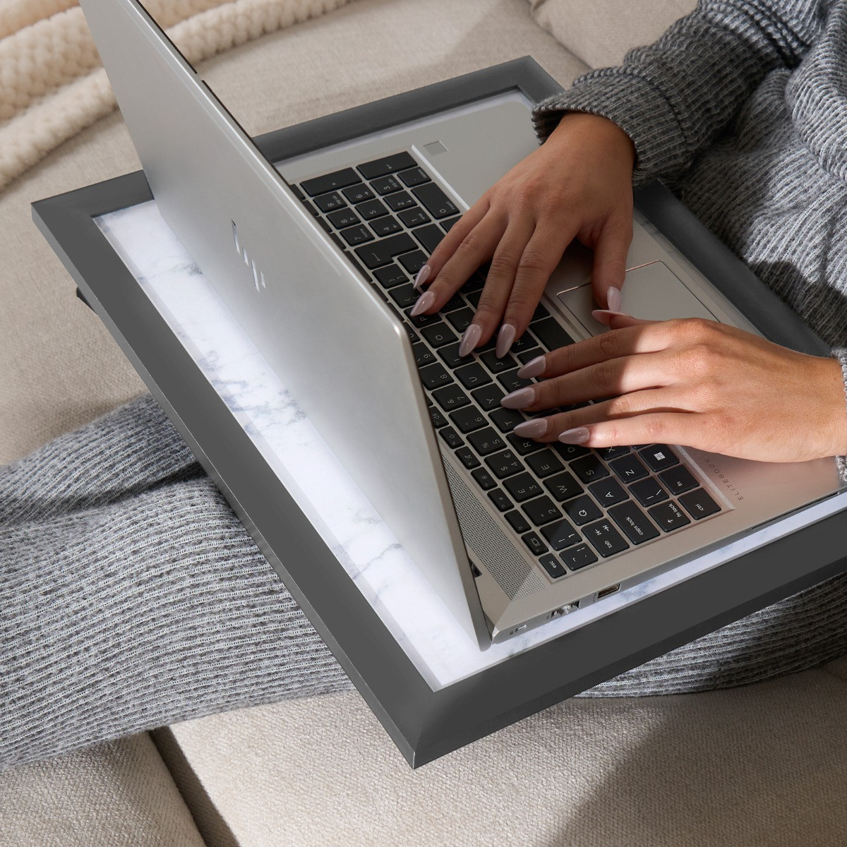 OHS Marble Effect Lap Tray - Grey/White>