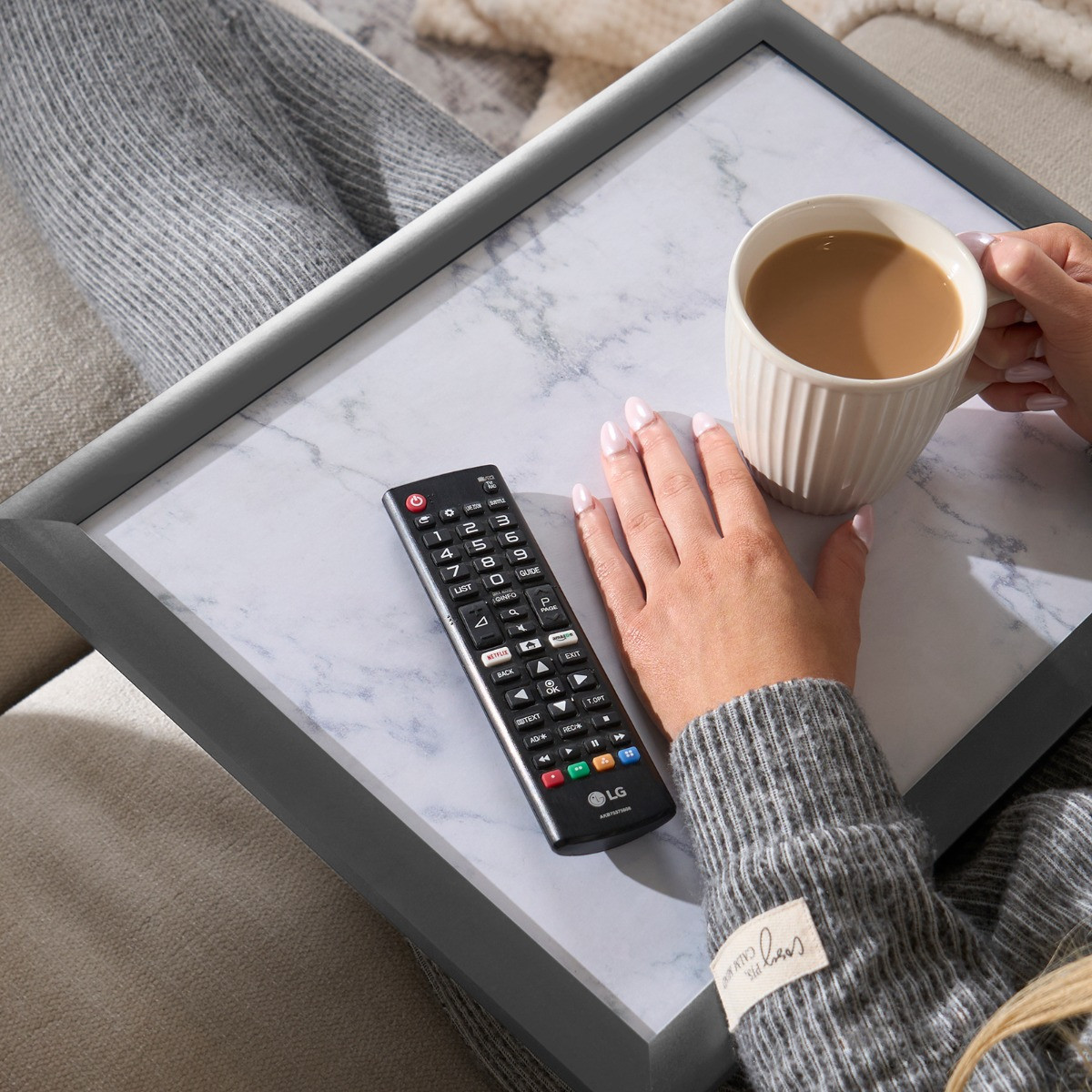 OHS Marble Effect Lap Tray - Grey/White>