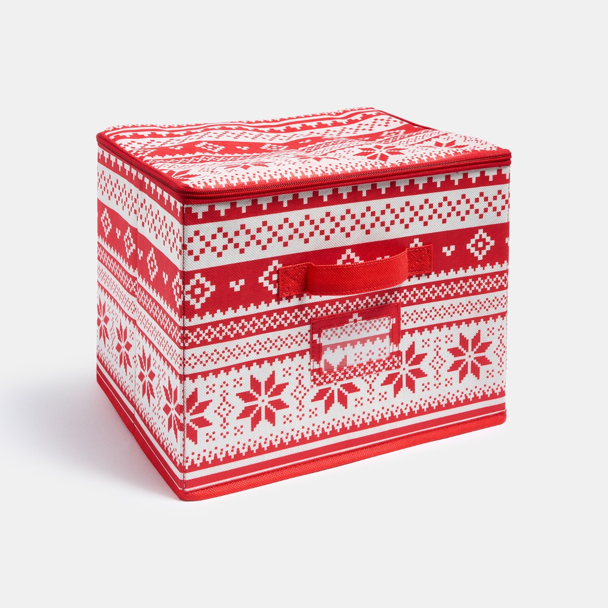 OHS Nordic Print Square Christmas Light Storage Box - Red>