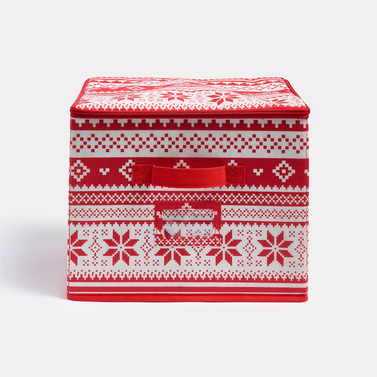 OHS Nordic Print Square Christmas Light Storage Box - Red>