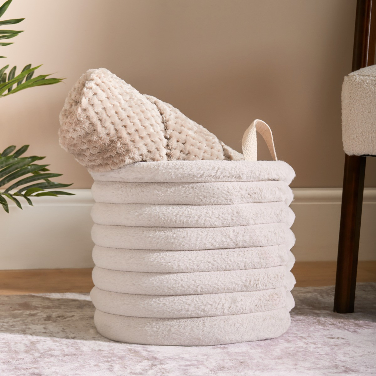 OHS Faux Fur Ribbed Storage Basket - Natural>