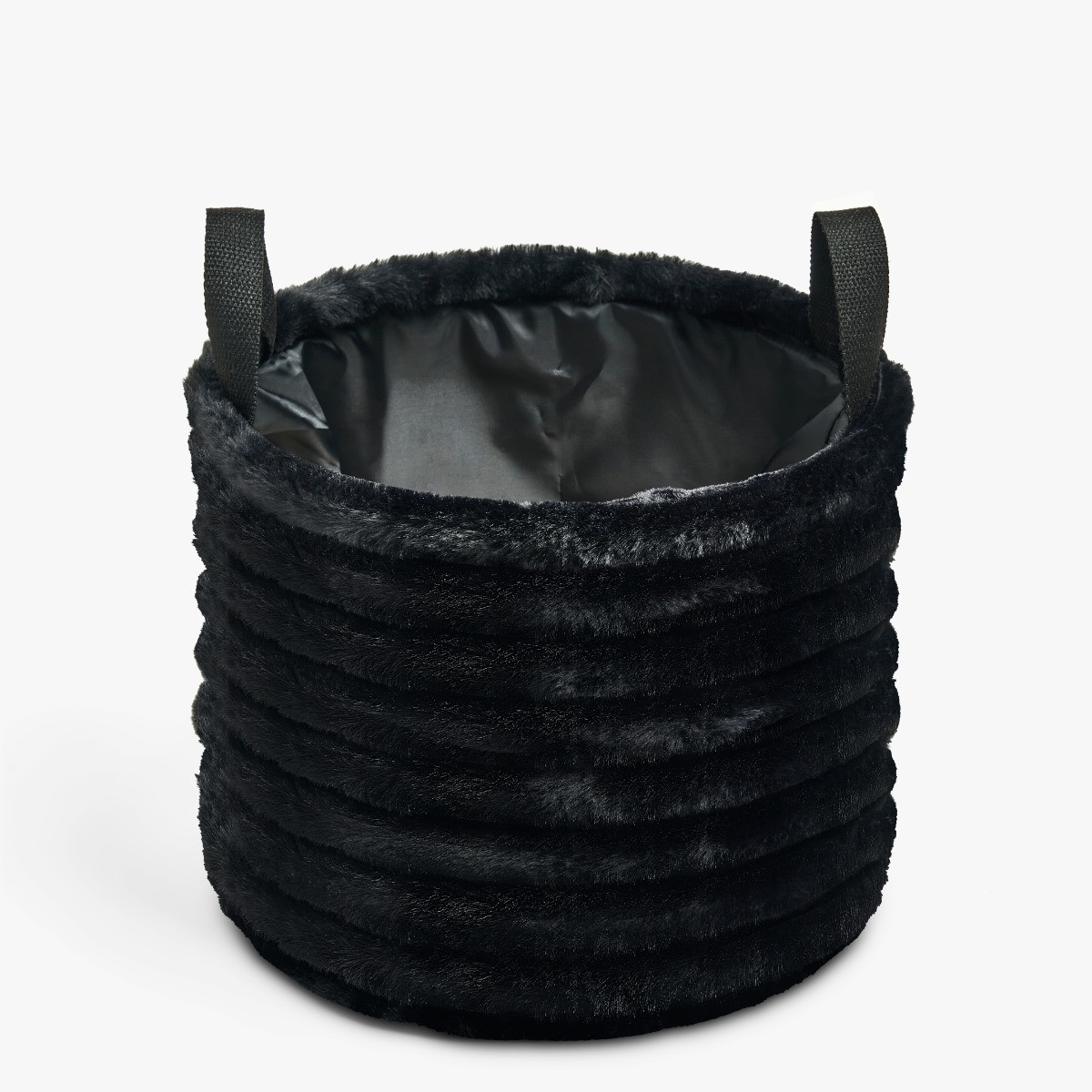 OHS Faux Fur Ribbed Storage Basket - Black>