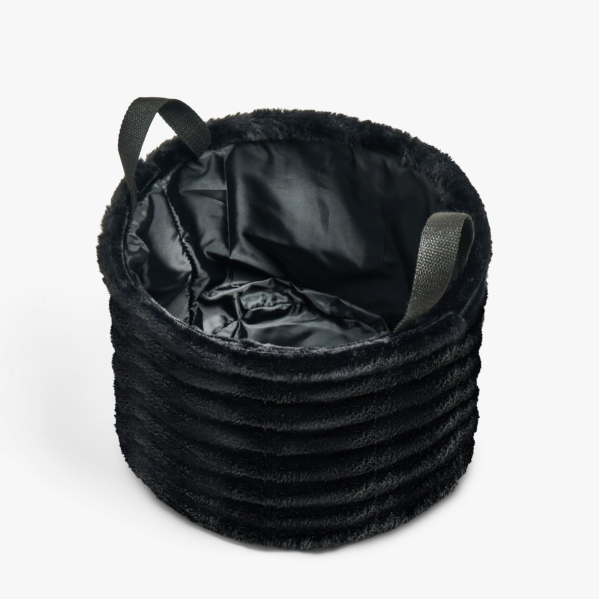 OHS Faux Fur Ribbed Storage Basket - Black>