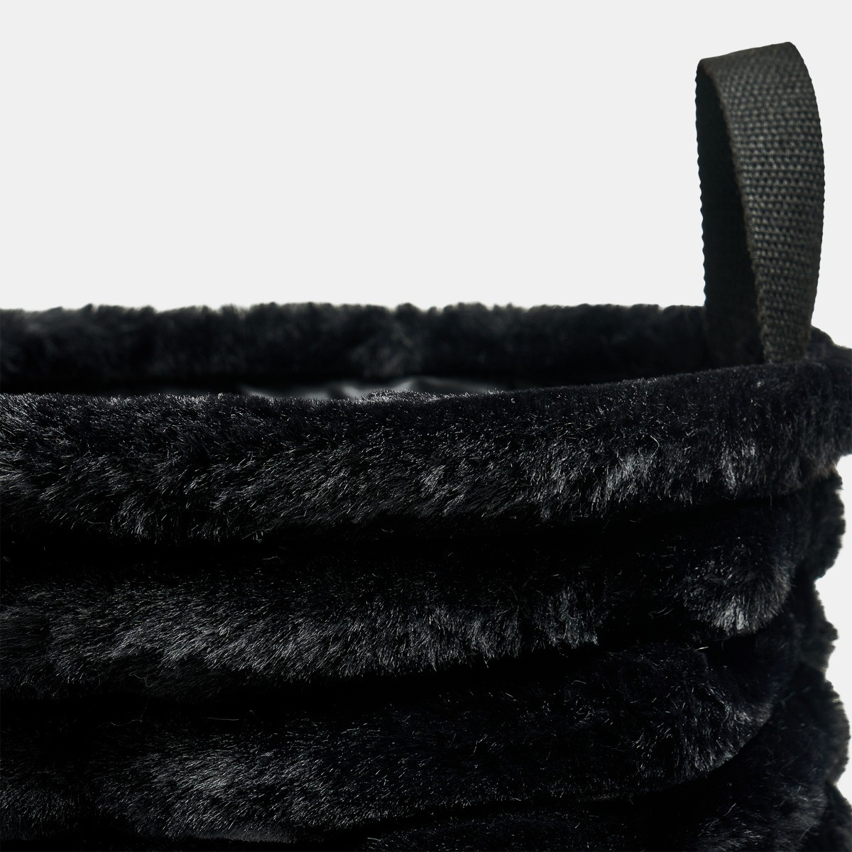 OHS Faux Fur Ribbed Storage Basket - Black>