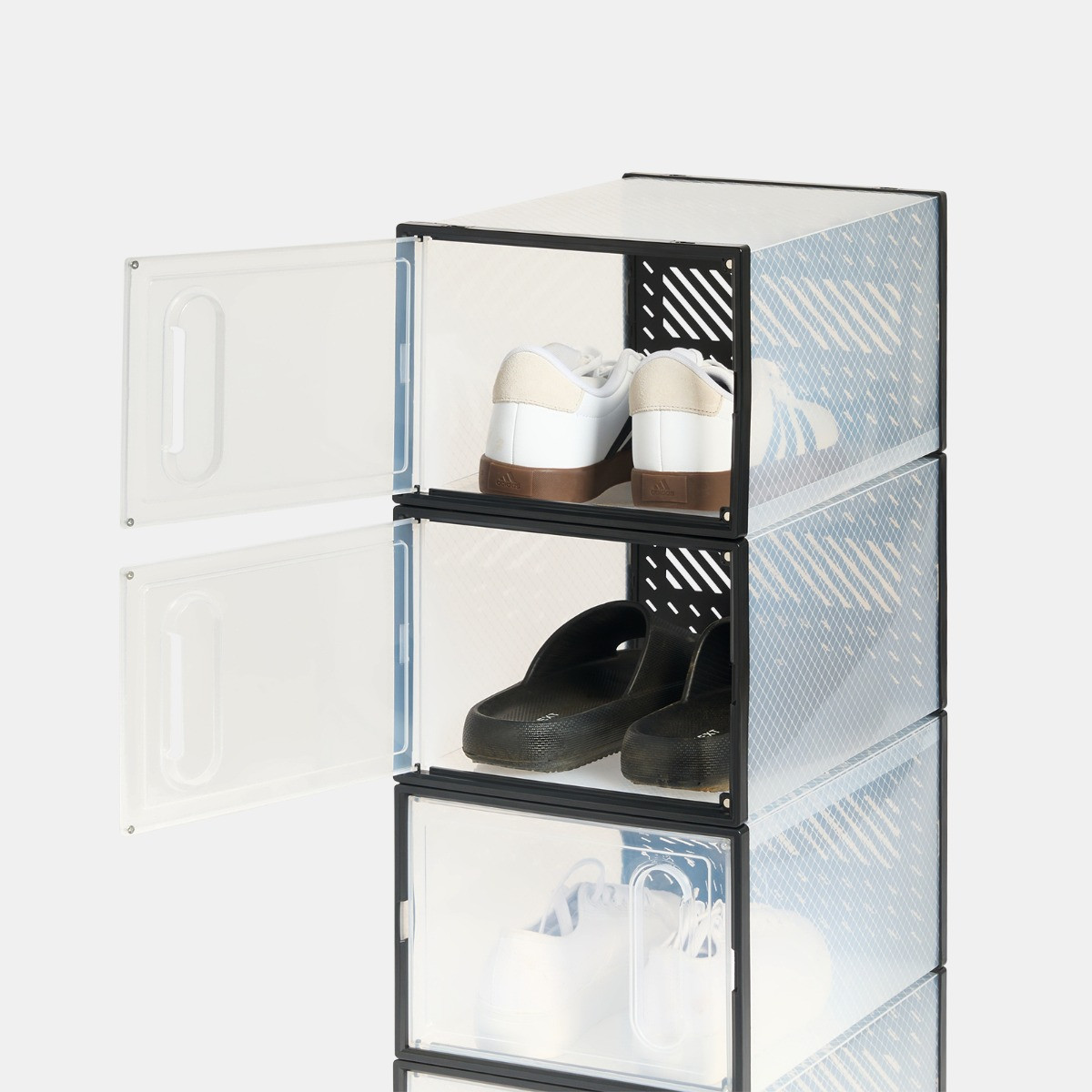 OHS 4 Stackable Shoe Boxes - Black/Clear>