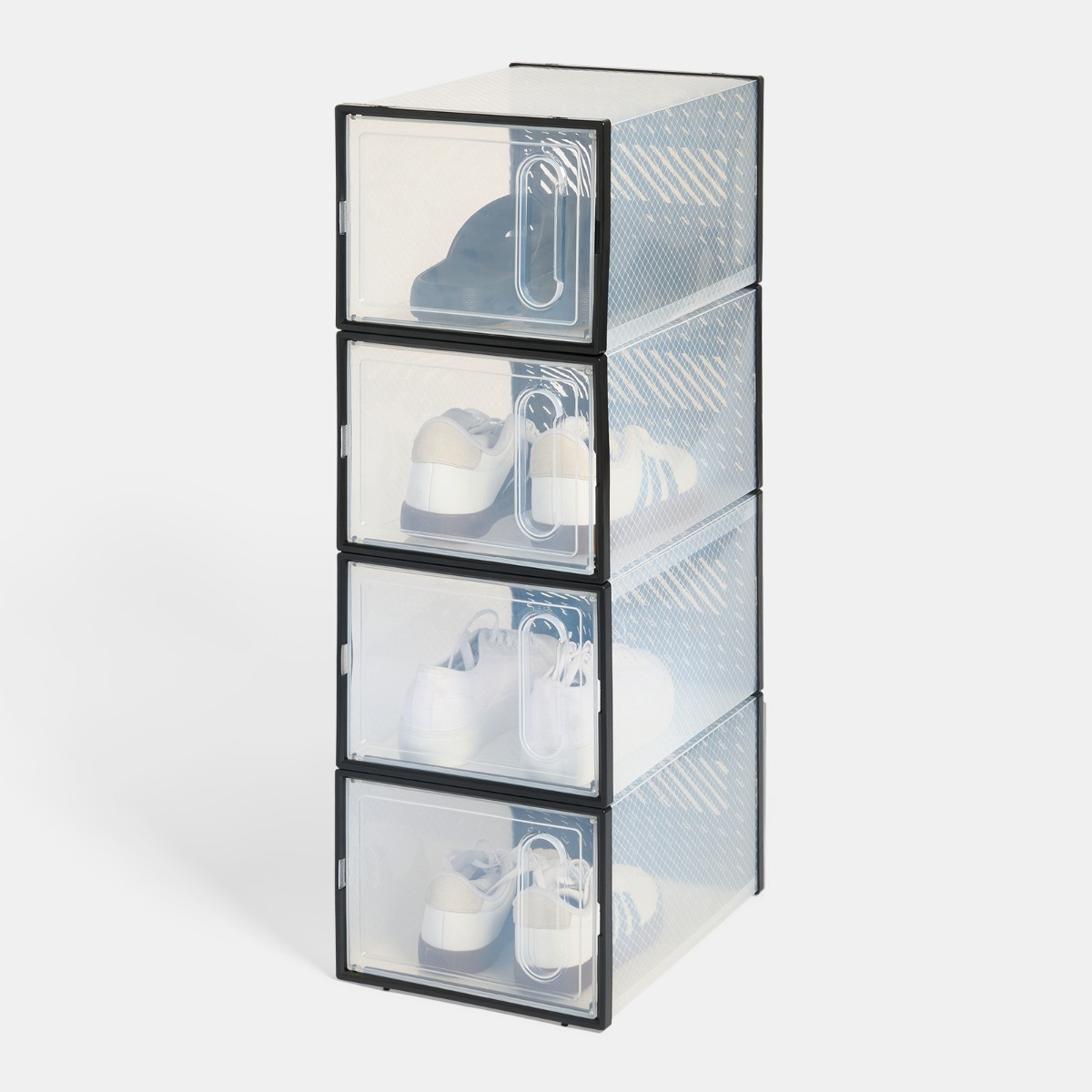 OHS 4 Stackable Shoe Boxes - Black/Clear>