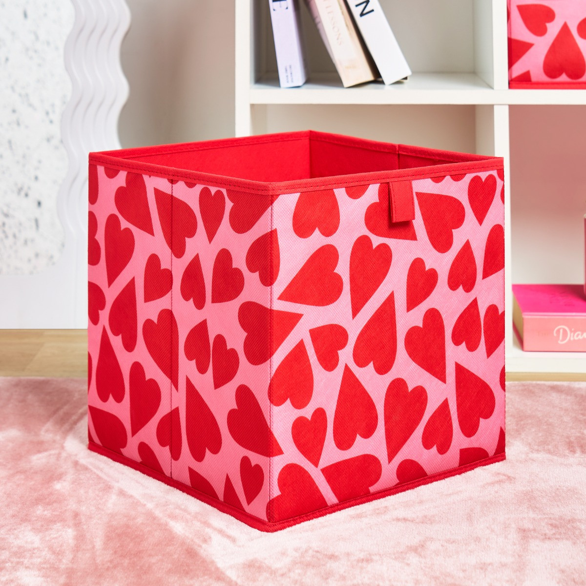 OHS Hearts Print Cube Storage Boxes, Pink/Red - 2 Pack>