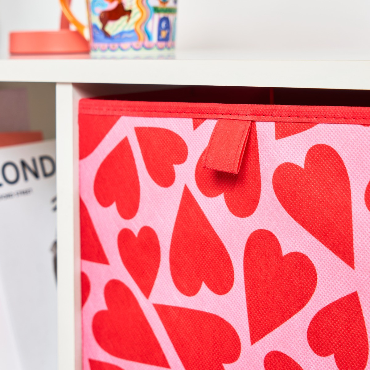 OHS Hearts Print Cube Storage Boxes, Pink/Red - 2 Pack>