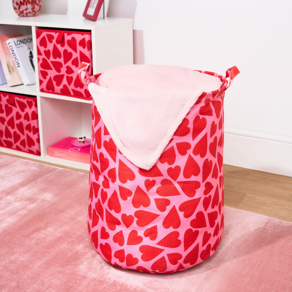 OHS Heart Print Storage Basket - Pink>