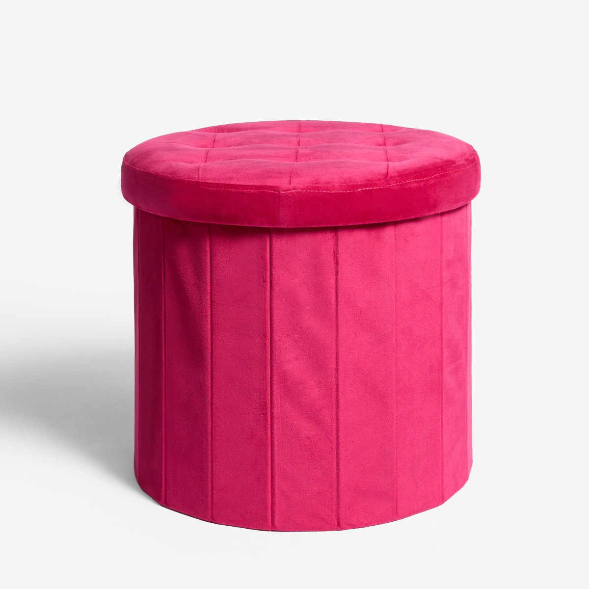OHS Matte Velvet Foldable Round Storage Ottoman - Hot Pink >