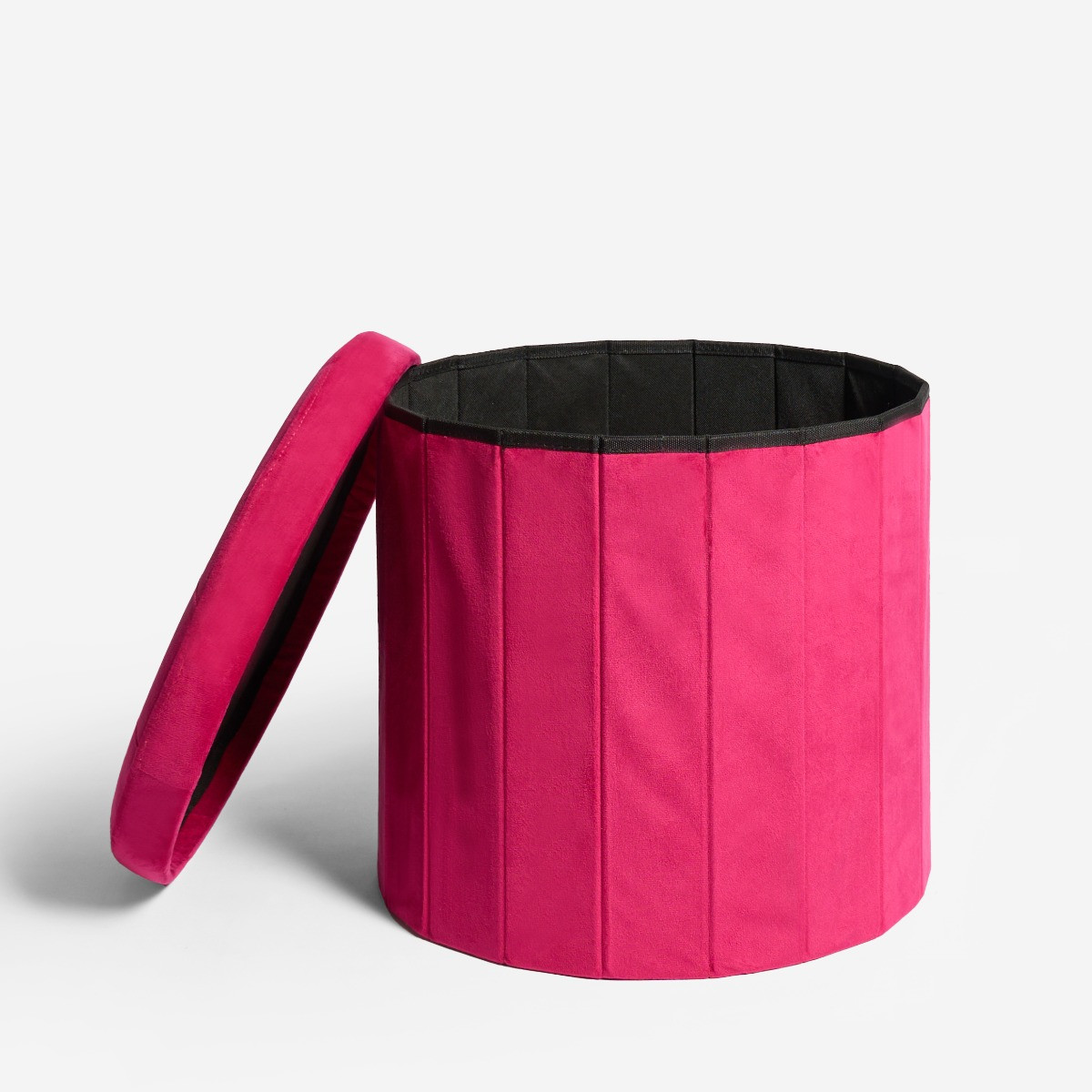 OHS Matte Velvet Foldable Round Storage Ottoman - Hot Pink >