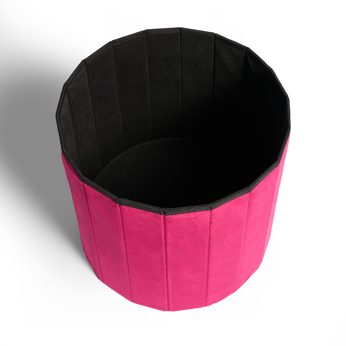 OHS Matte Velvet Foldable Round Storage Ottoman - Hot Pink >