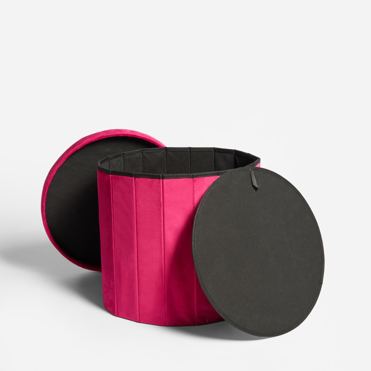 OHS Matte Velvet Foldable Round Storage Ottoman - Hot Pink >